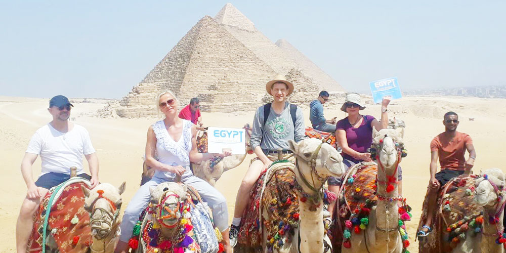Group at Giza Pyramids - Egypt Tours Portal